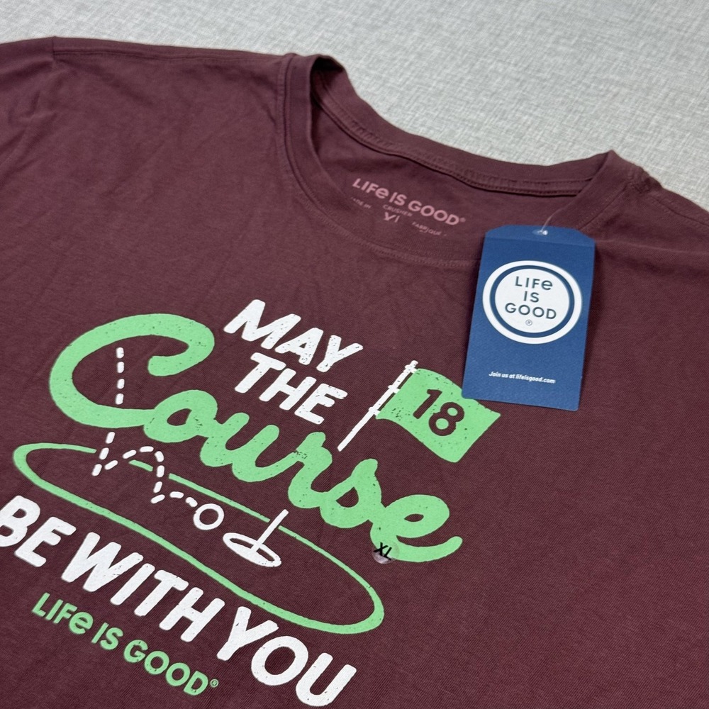 Life Is Good T-Shirt Mens XL Brown Crusher May The Course Graphic Cotton